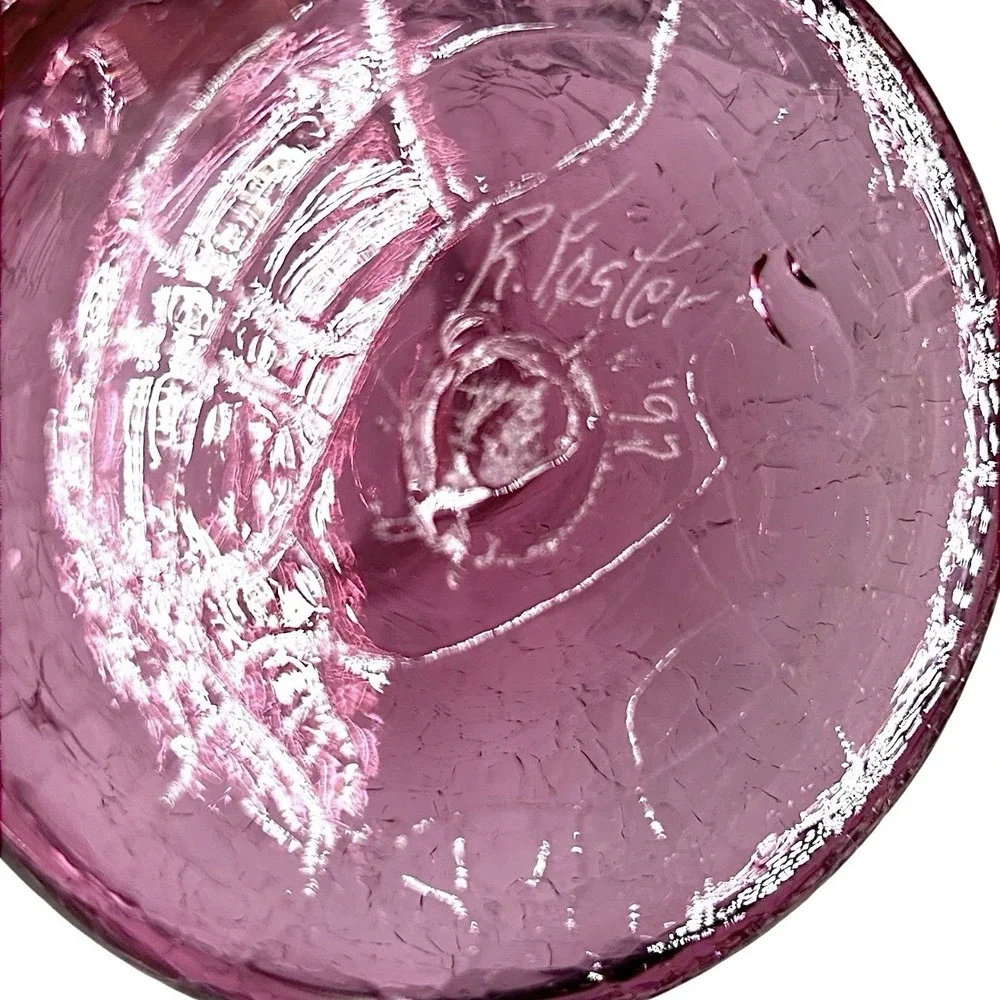 Vtg 90s Pink Crackle Glass Pitcher Vase 5.5